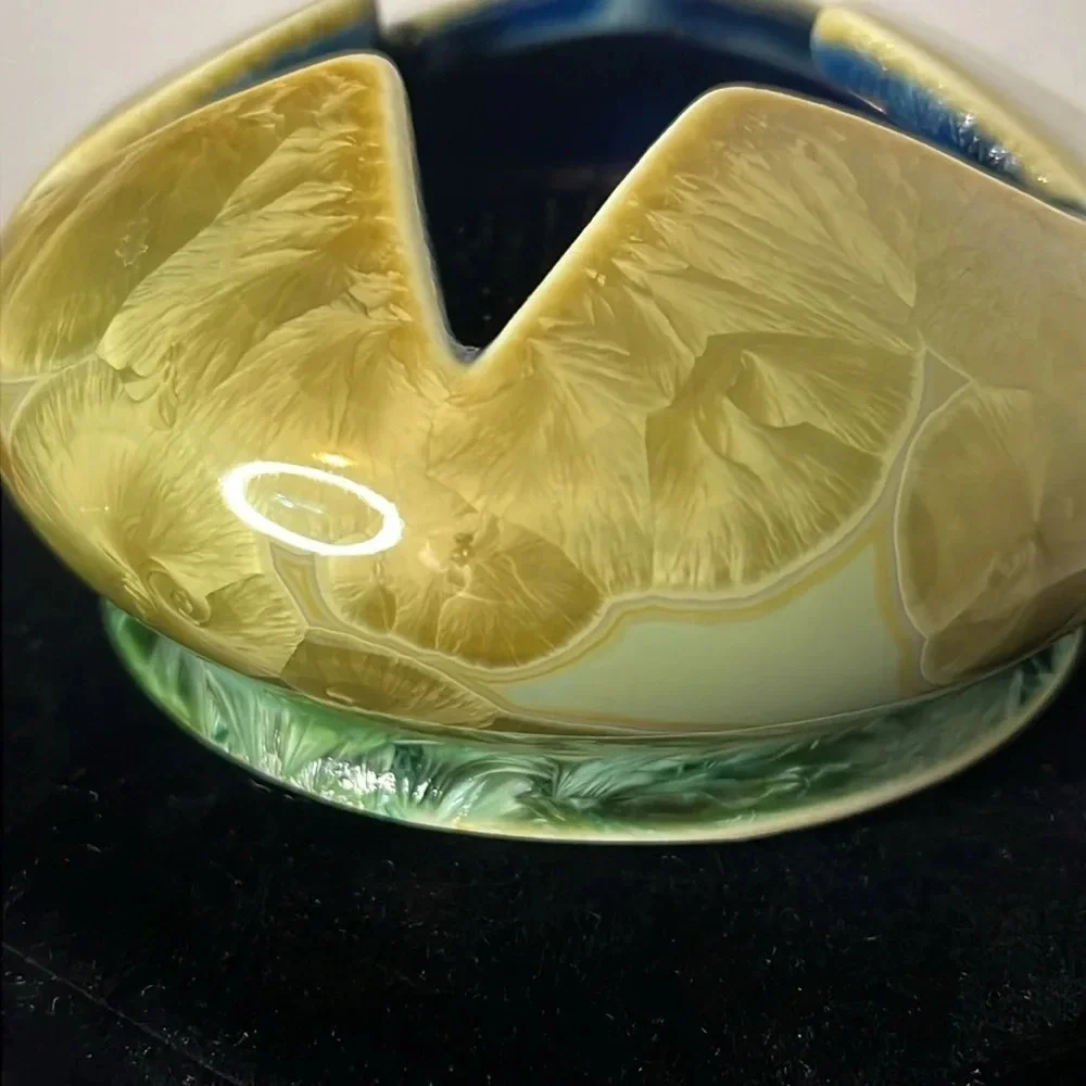 Edgecomb Potters Green Crystalline Glazed Star Cut Ikebana Vase Flower‎ Frog